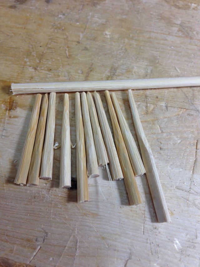 My standard bamboo pegs are much too large for these drawers. I had to whittle them down.